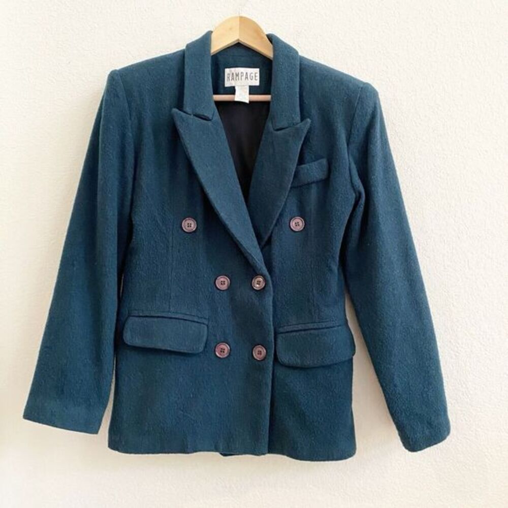 Rampage Womens Lined Forest Green Blazer‎ Double Breasted Jacket Wool Blend